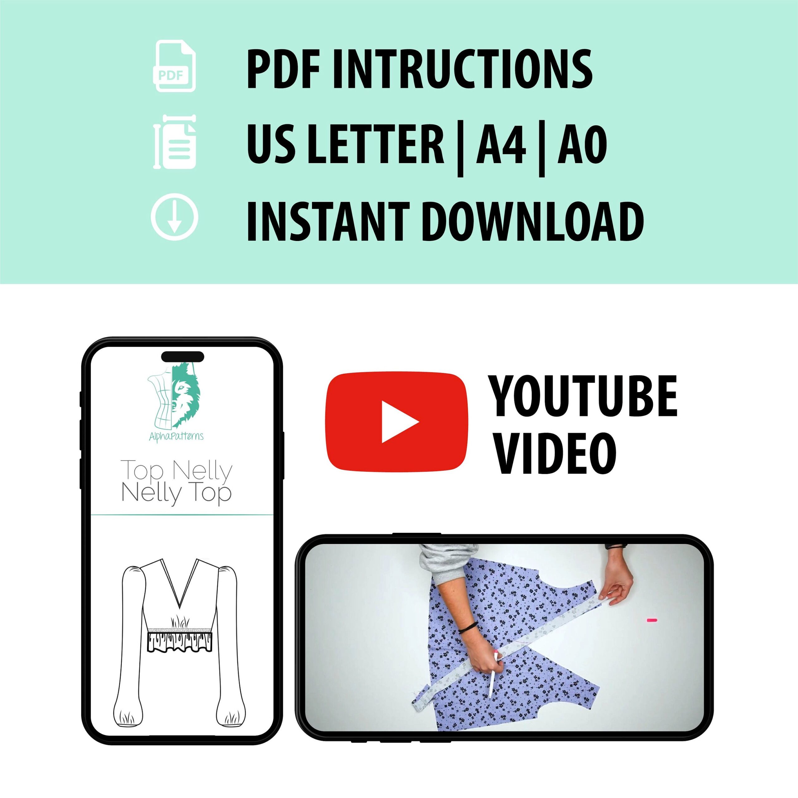 Peplum V Neck Blouse Sewing Pattern with Long Sleeves – Nelly