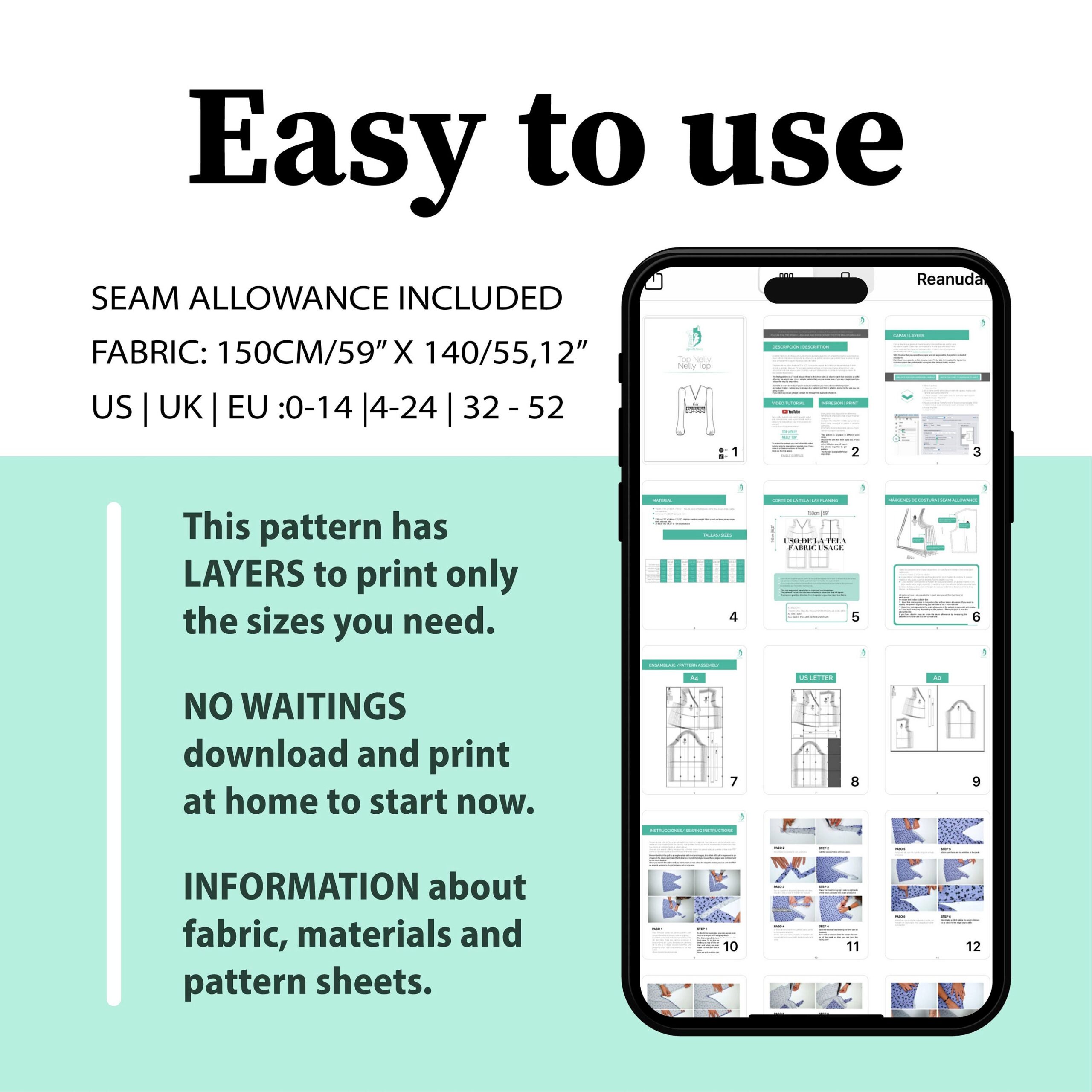 Peplum V Neck Blouse Sewing Pattern with Long Sleeves – Nelly