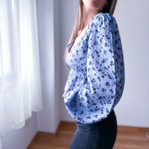 Peplum V Neck Blouse Sewing Pattern with Long Sleeves – Nelly