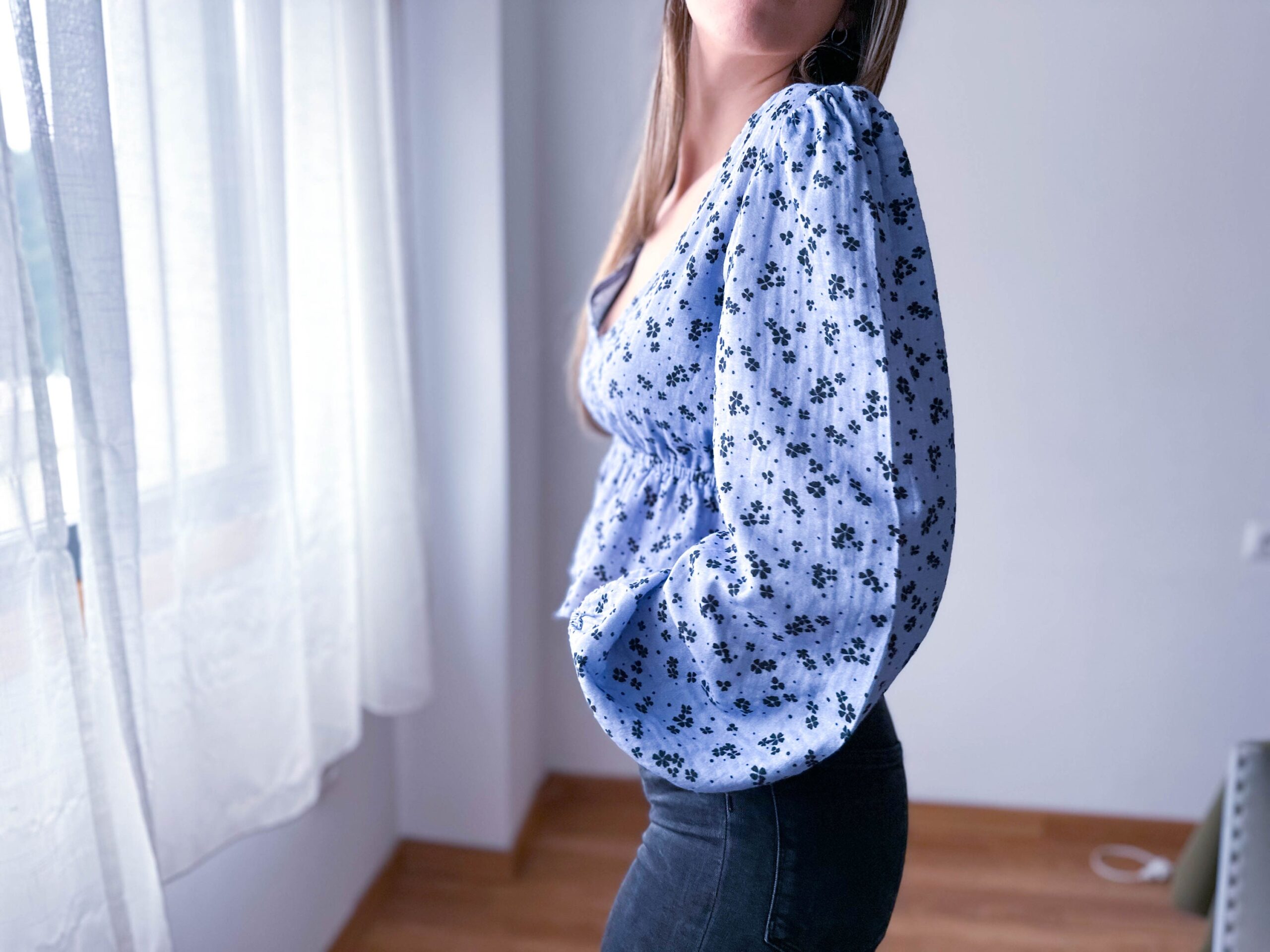 Peplum V Neck Blouse Sewing Pattern with Long Sleeves – Nelly