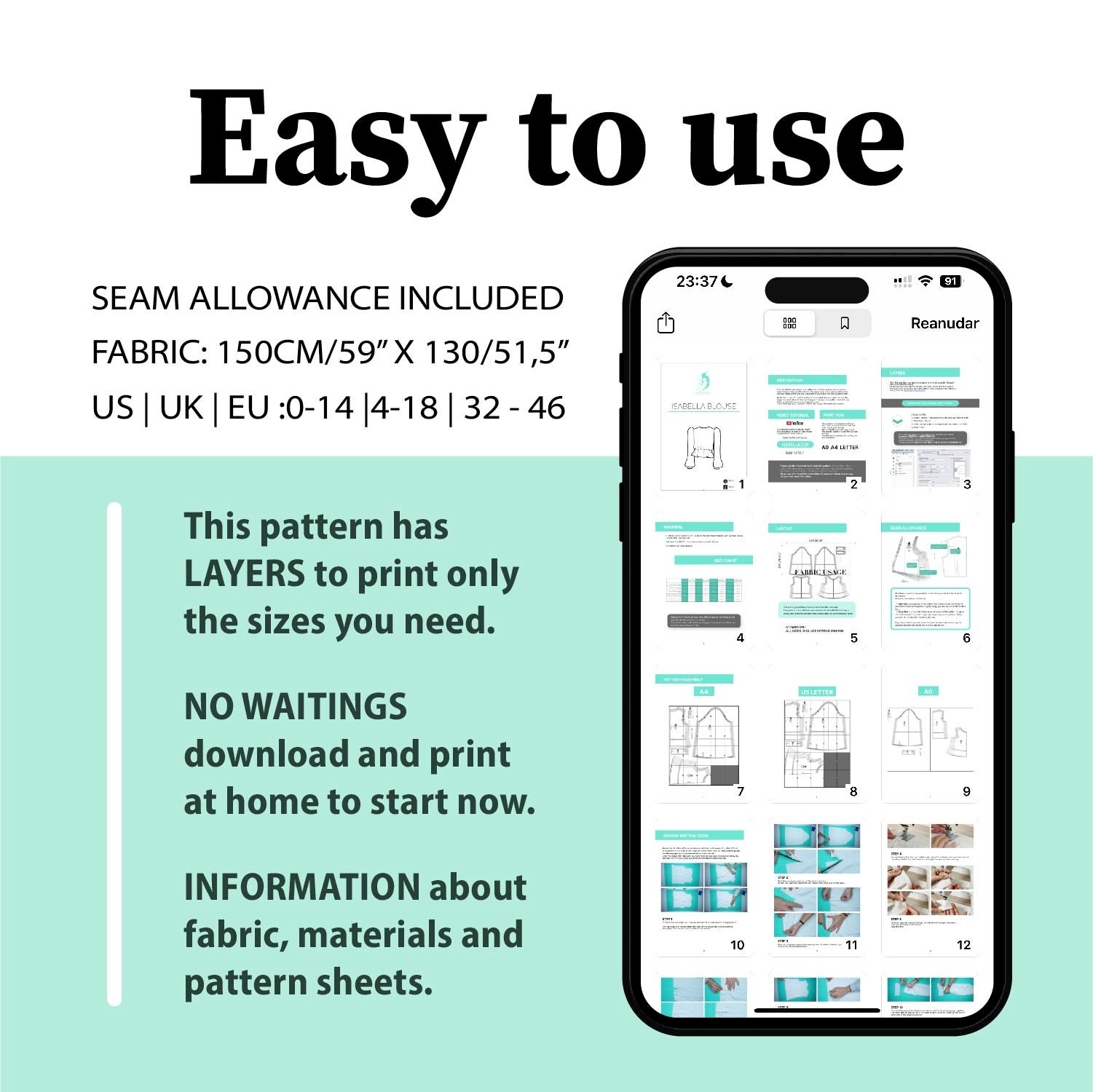 Peplum Blouse Sewing Pattern with Bishop Sleeves