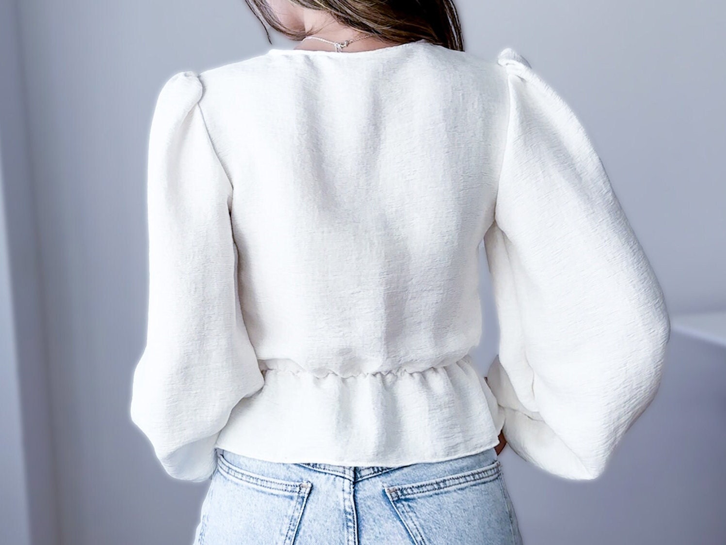 Peplum Blouse Sewing Pattern with Bishop Sleeves