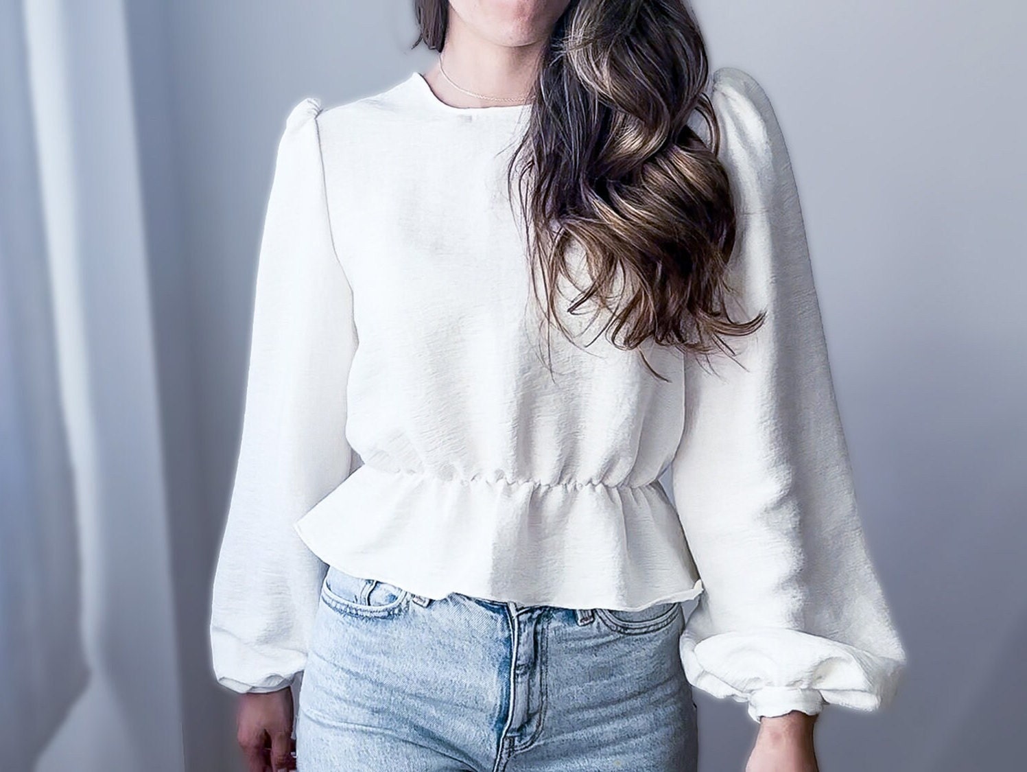 Peplum Blouse Sewing Pattern with Bishop Sleeves