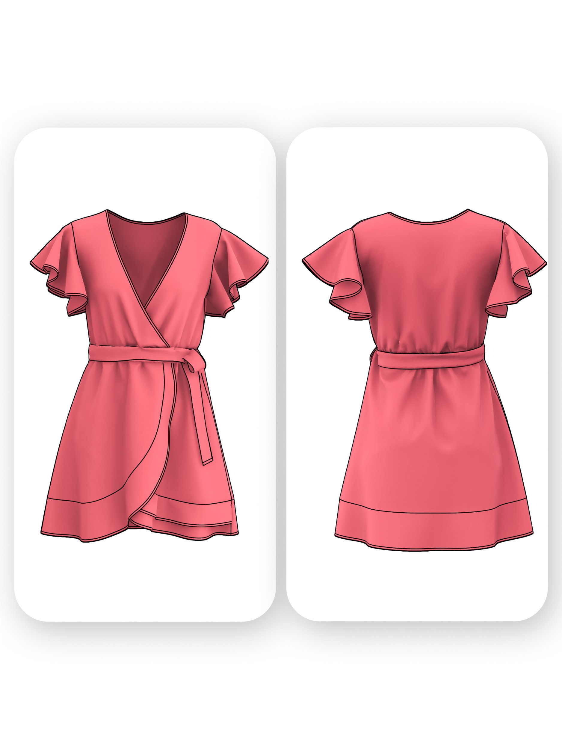 Wrap Mini Dress Sewing Pattern with Flutter Sleeves – Lina
