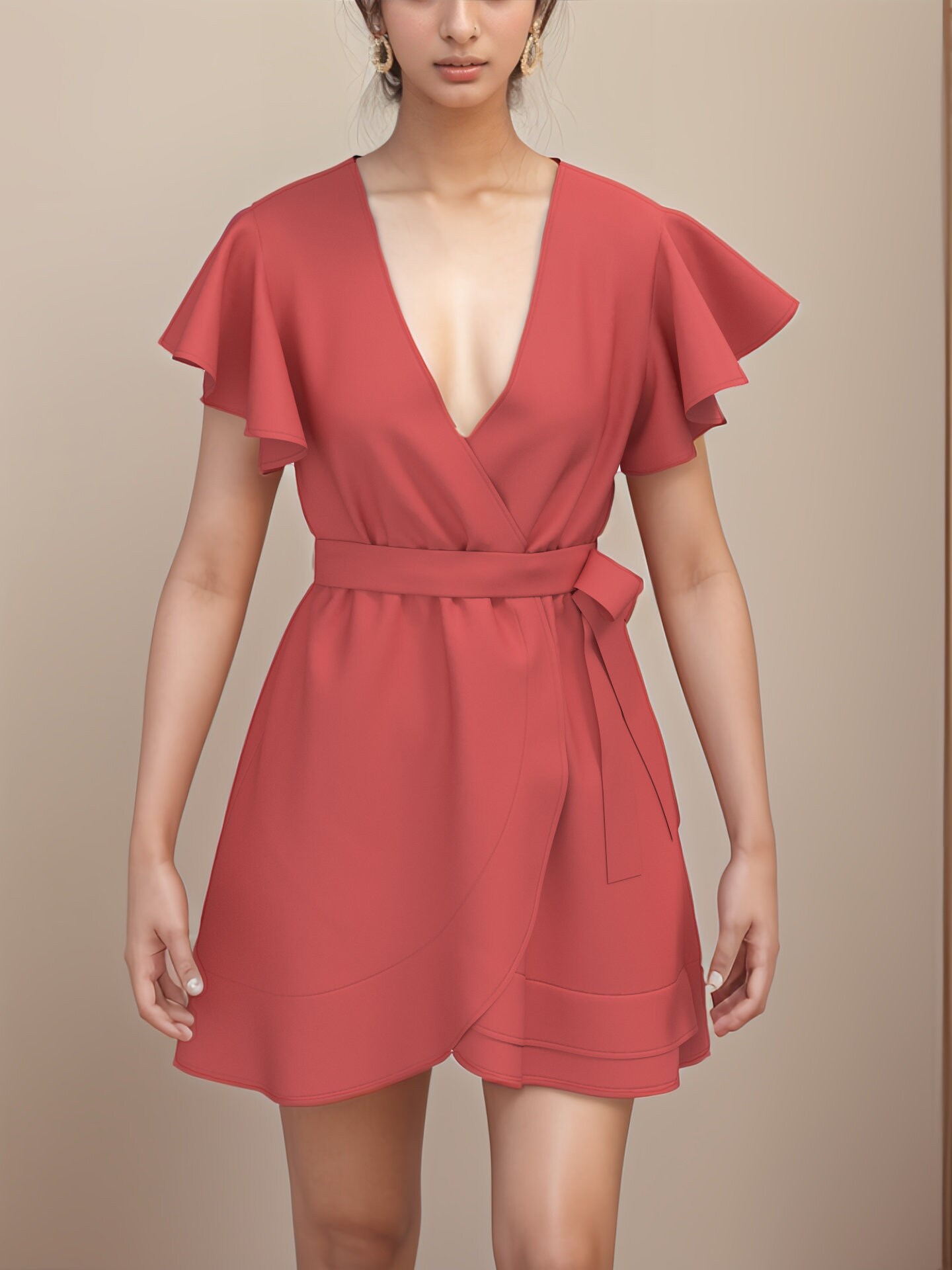 Wrap Mini Dress Sewing Pattern with Flutter Sleeves – Lina