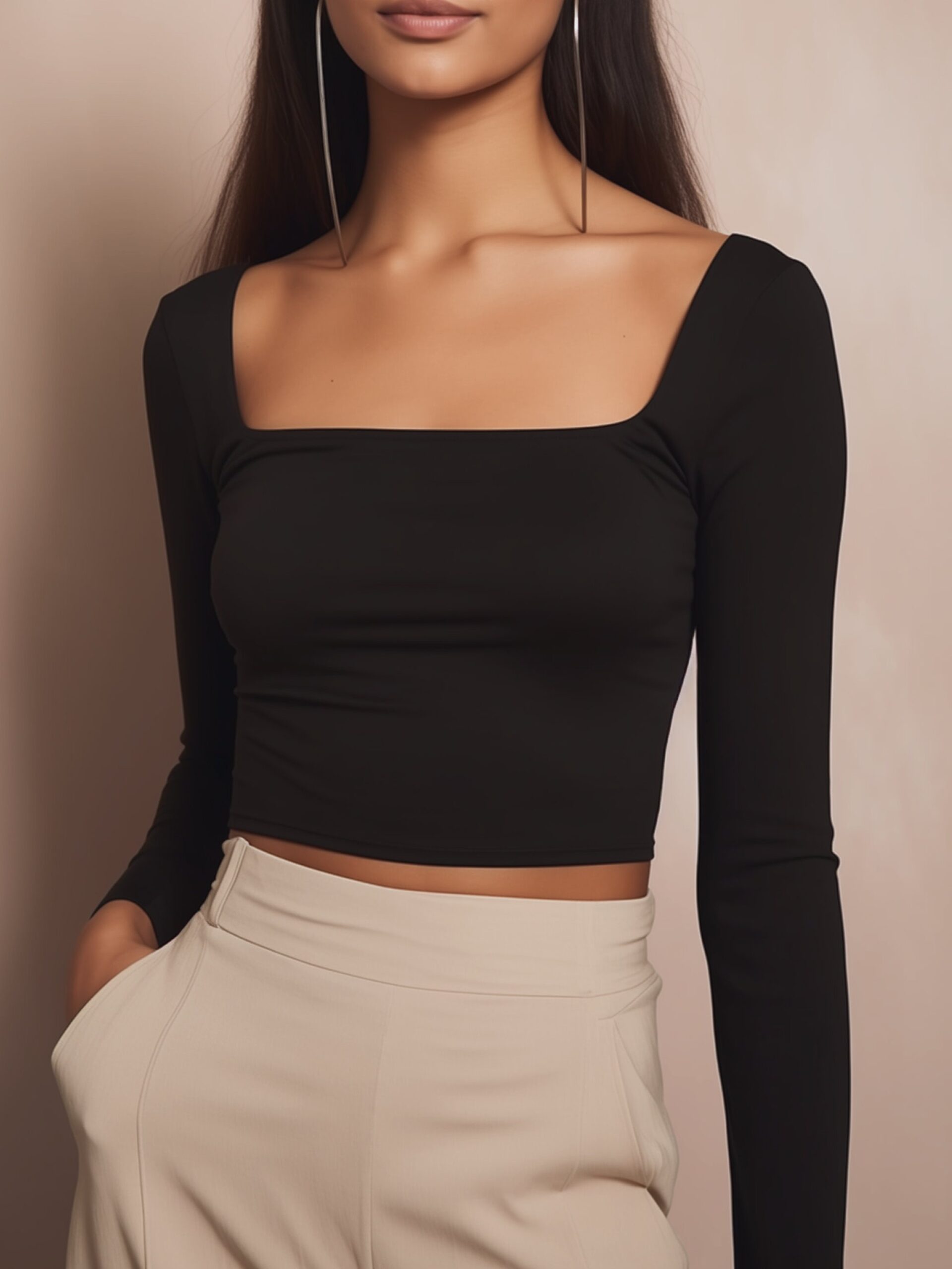 Square Neck Crop Top Sewing Pattern with Long Sleeves