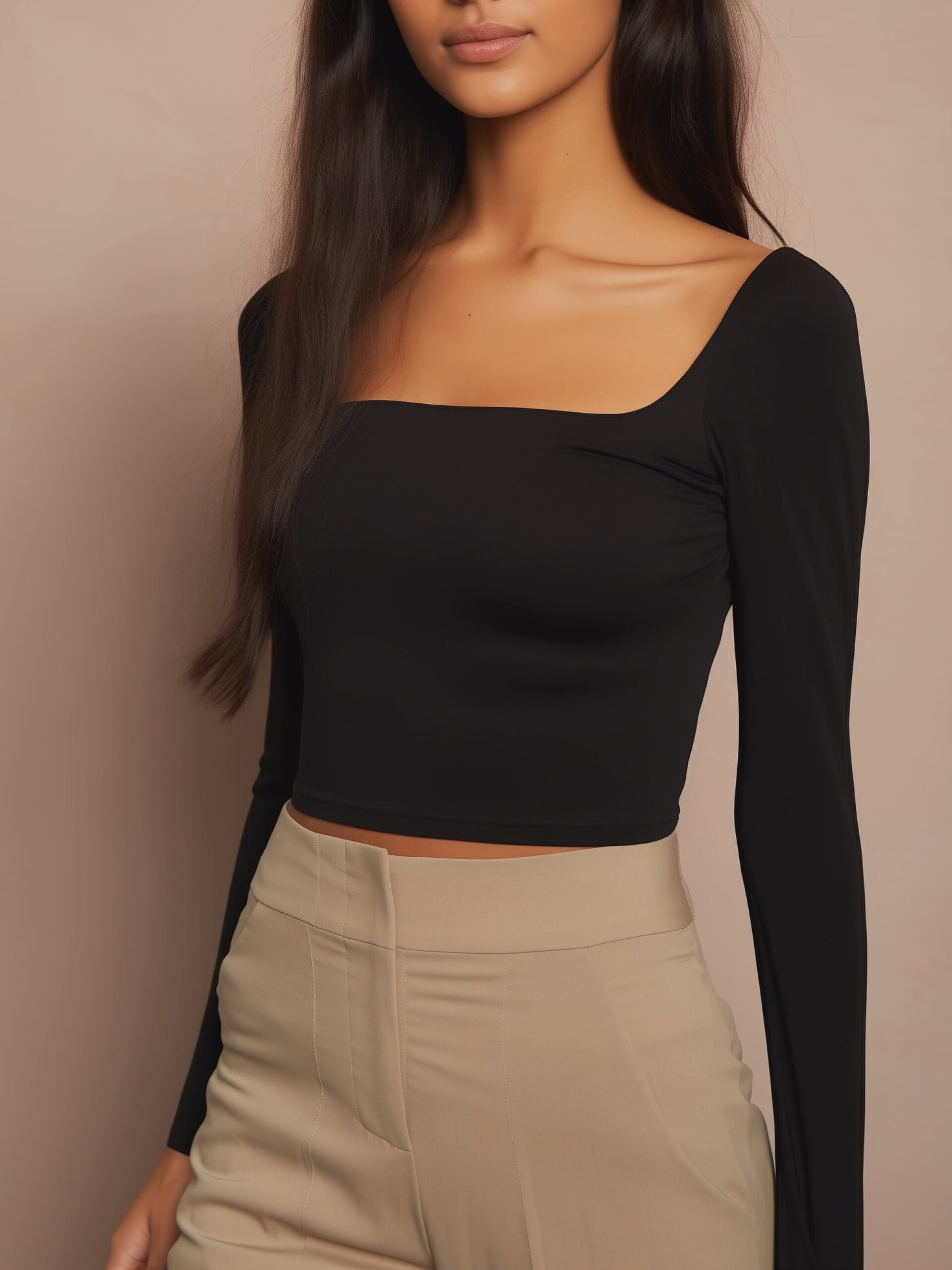 Square Neck Crop Top Sewing Pattern with Long Sleeves