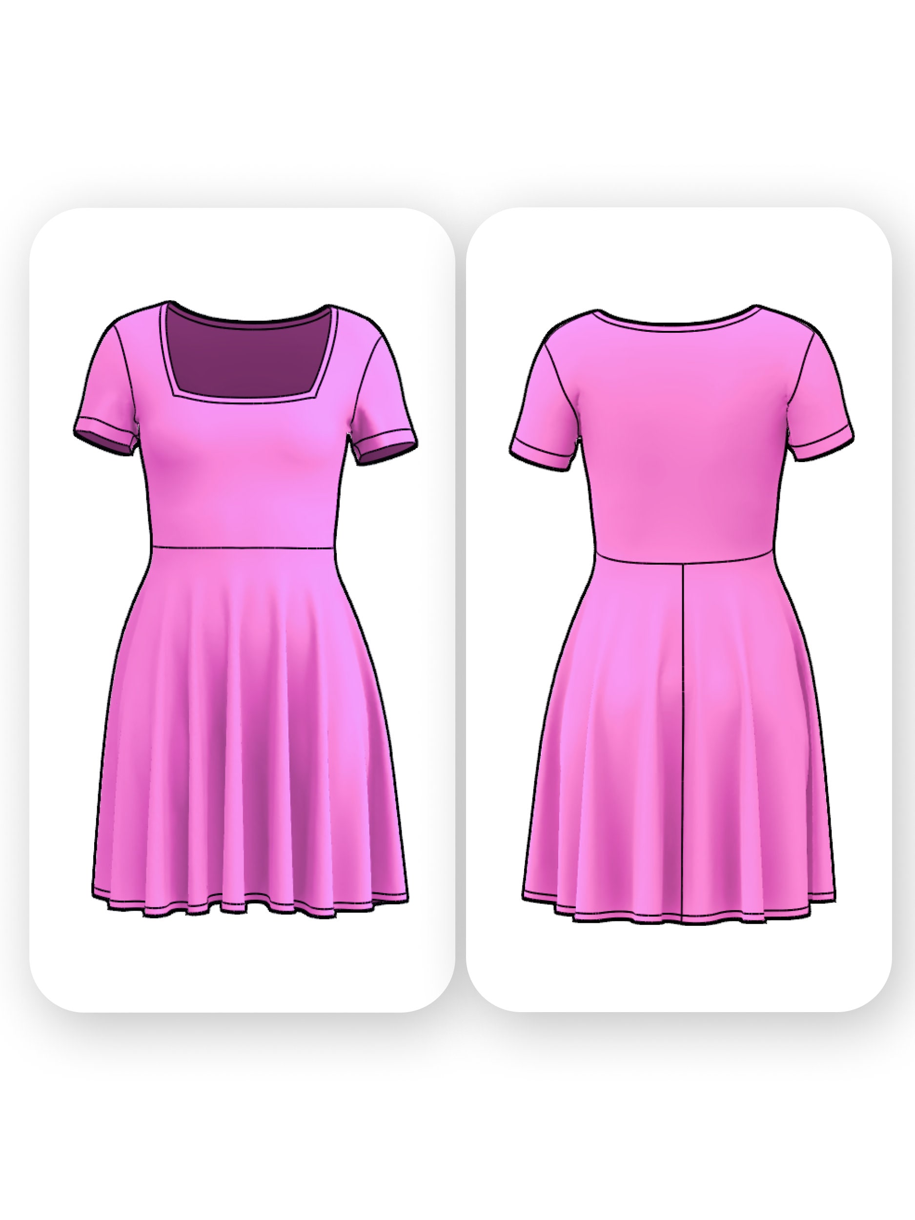 Square Neck Fit and Flare Dress Sewing Pattern – Hunt