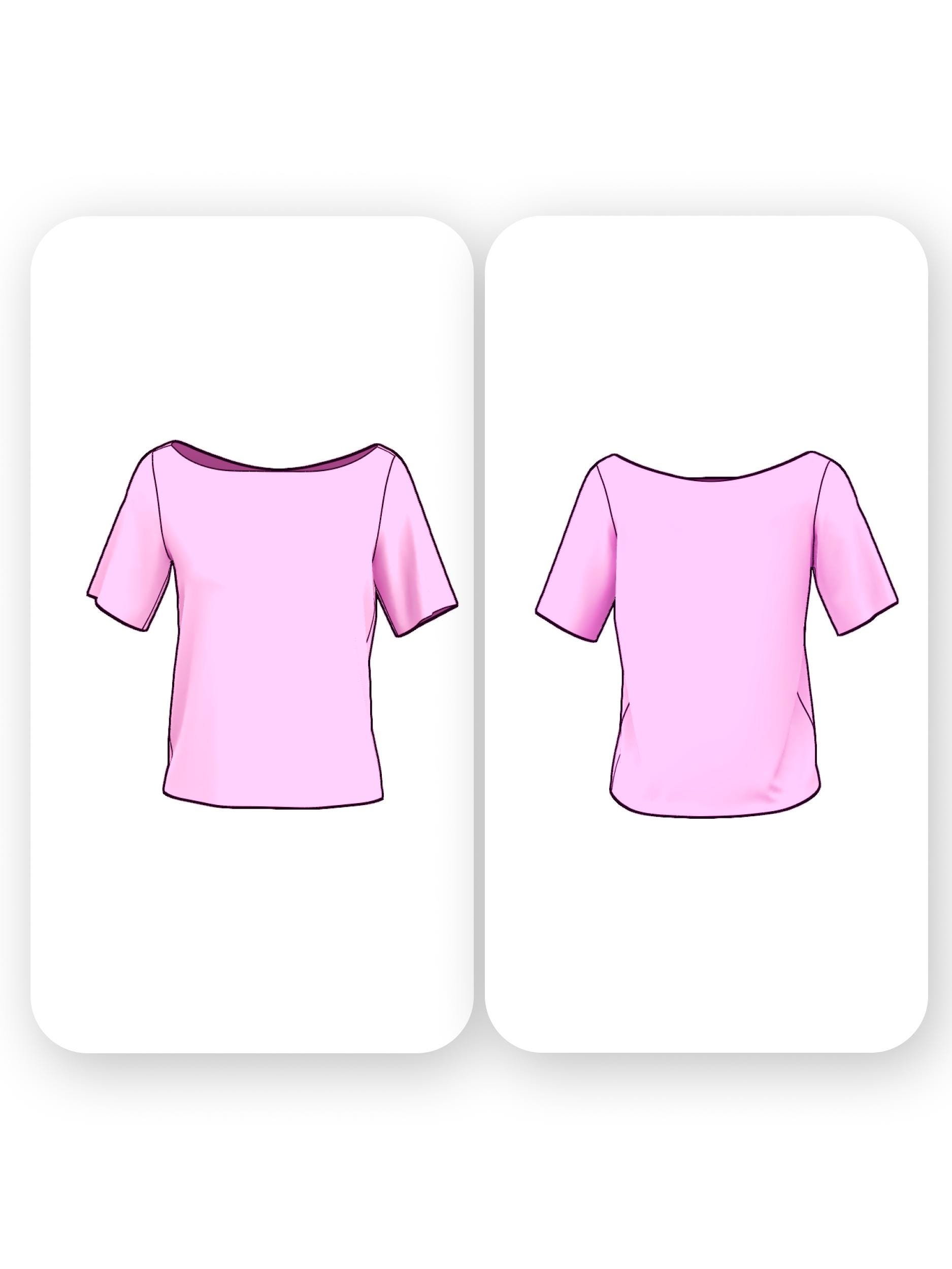 Boat Neck Basic T-Shirt Sewing Pattern Short Sleeve- Kat