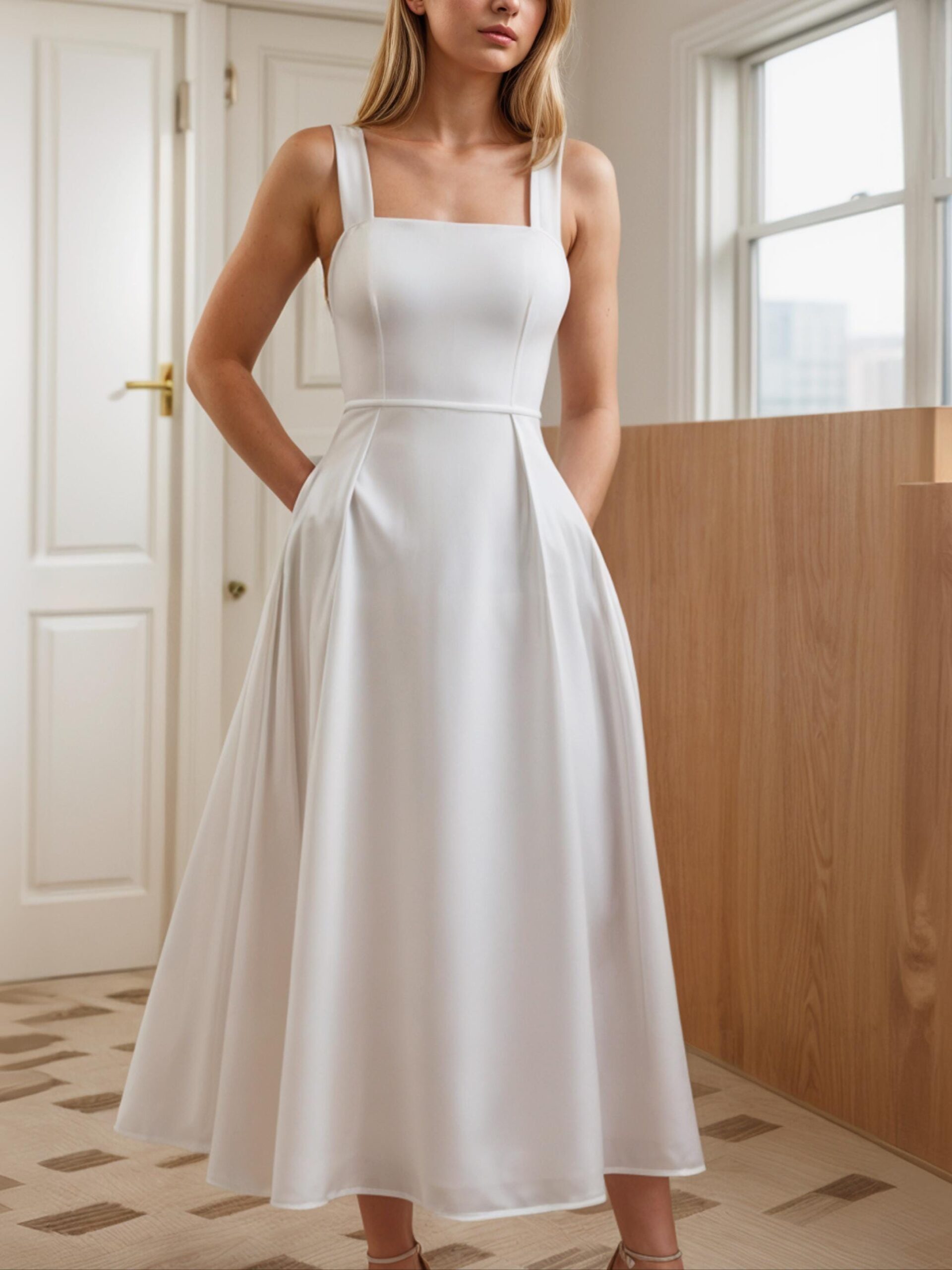 A Line Midi Dress Sewing Pattern Square Neck – Ridoc