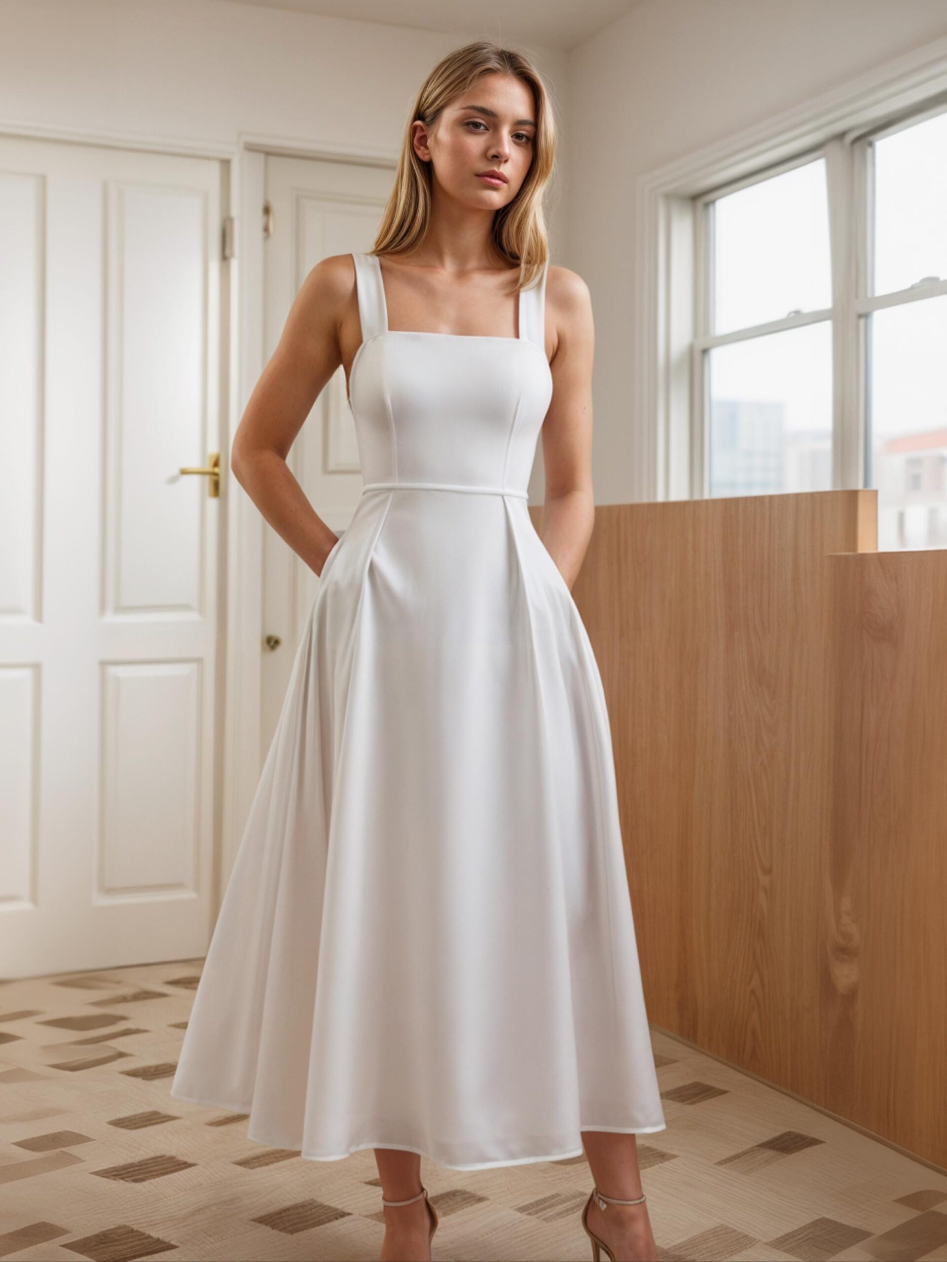 A Line Midi Dress Sewing Pattern Square Neck – Ridoc