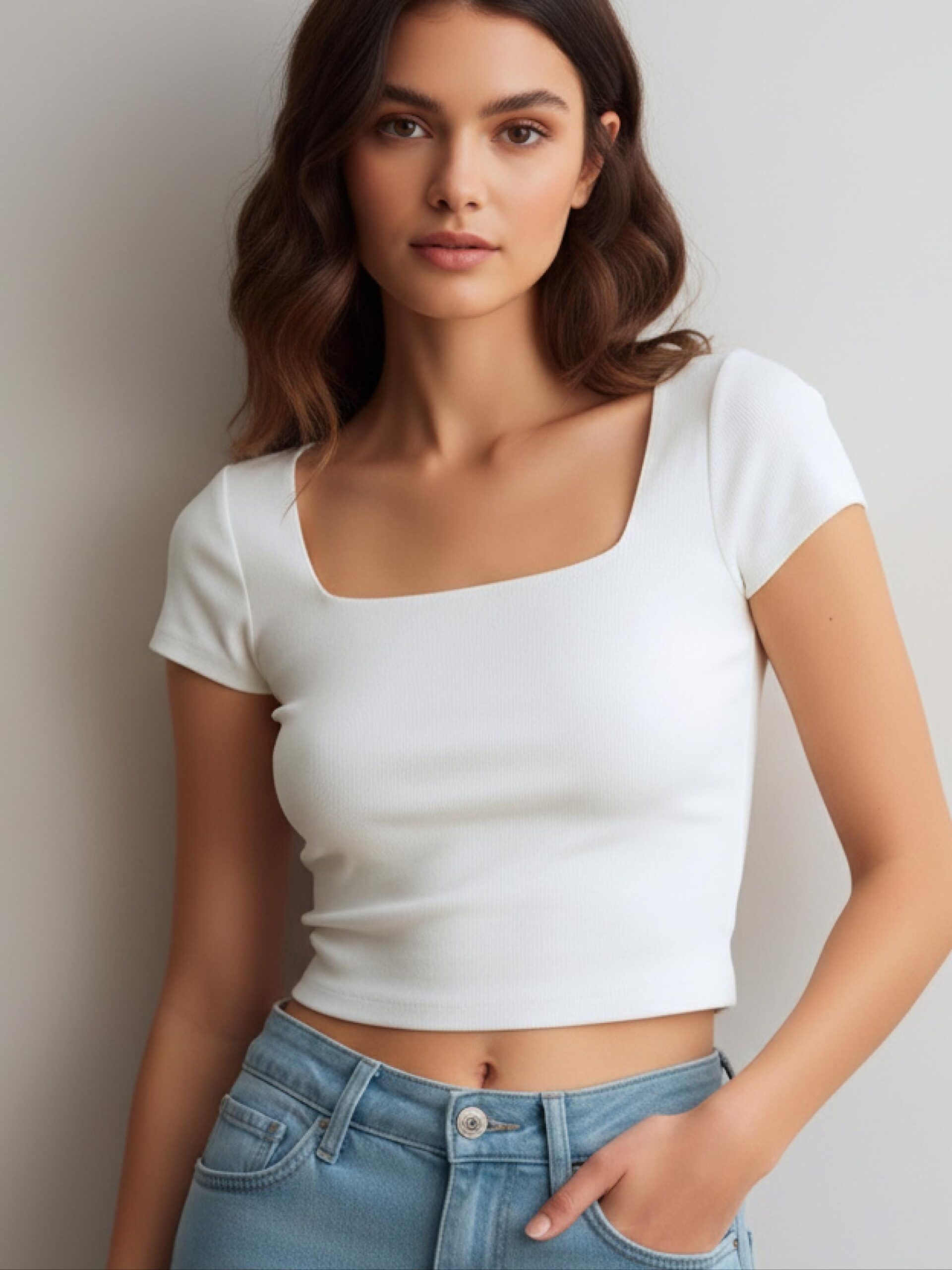 Square Neck Crop Top Sewing Pattern with Short Sleeves