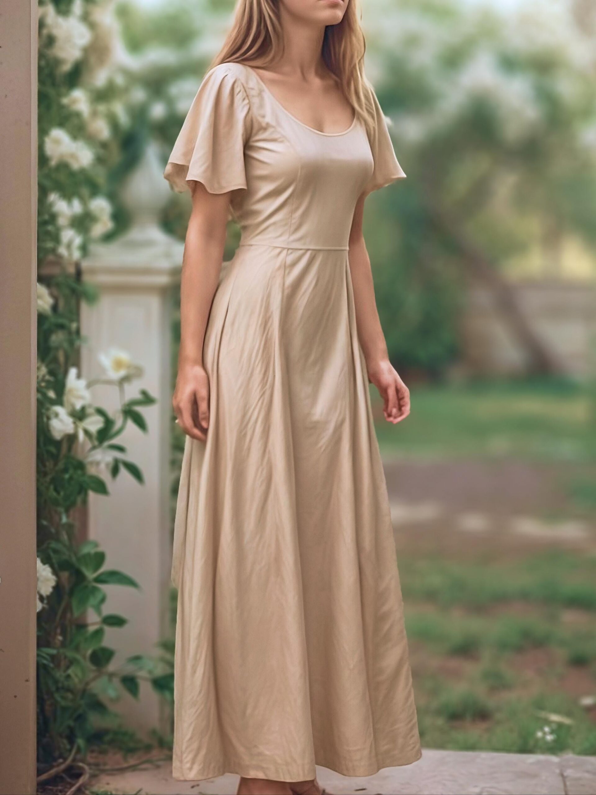 A Line Maxi Flutter Sleeve Dress Sewing Pattern – Julian