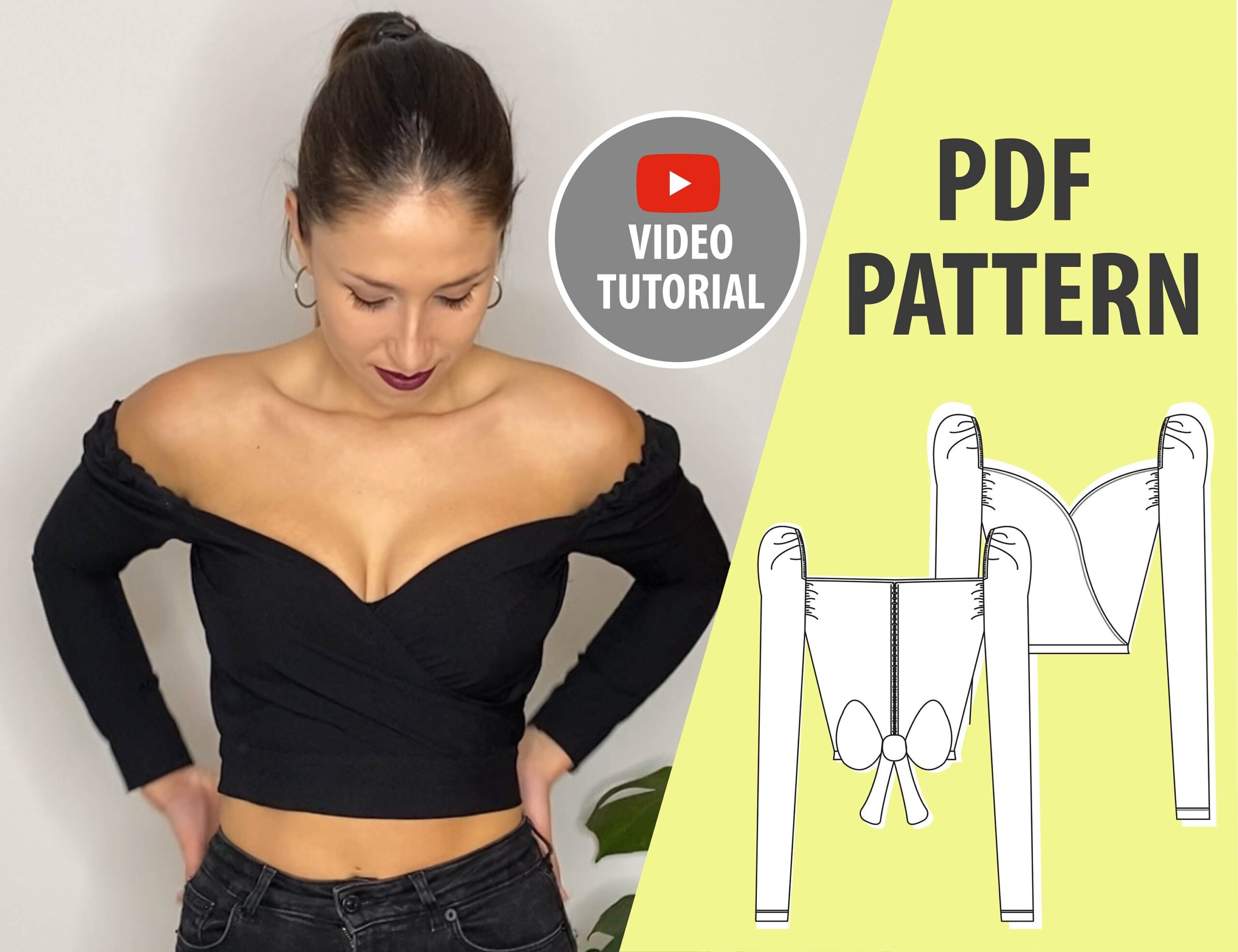 Off Shoulder Crop Top Sewing Pattern with Long Sleeves – Lian